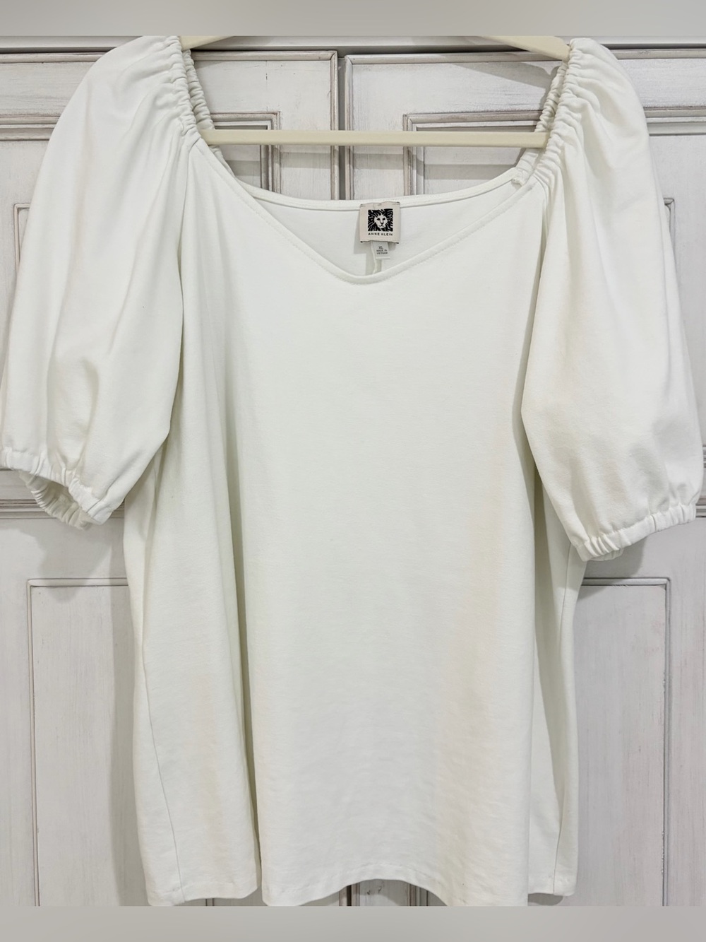 PRELOVED SZ XL Anne Klein White Puff Sleeve Square Neck Top